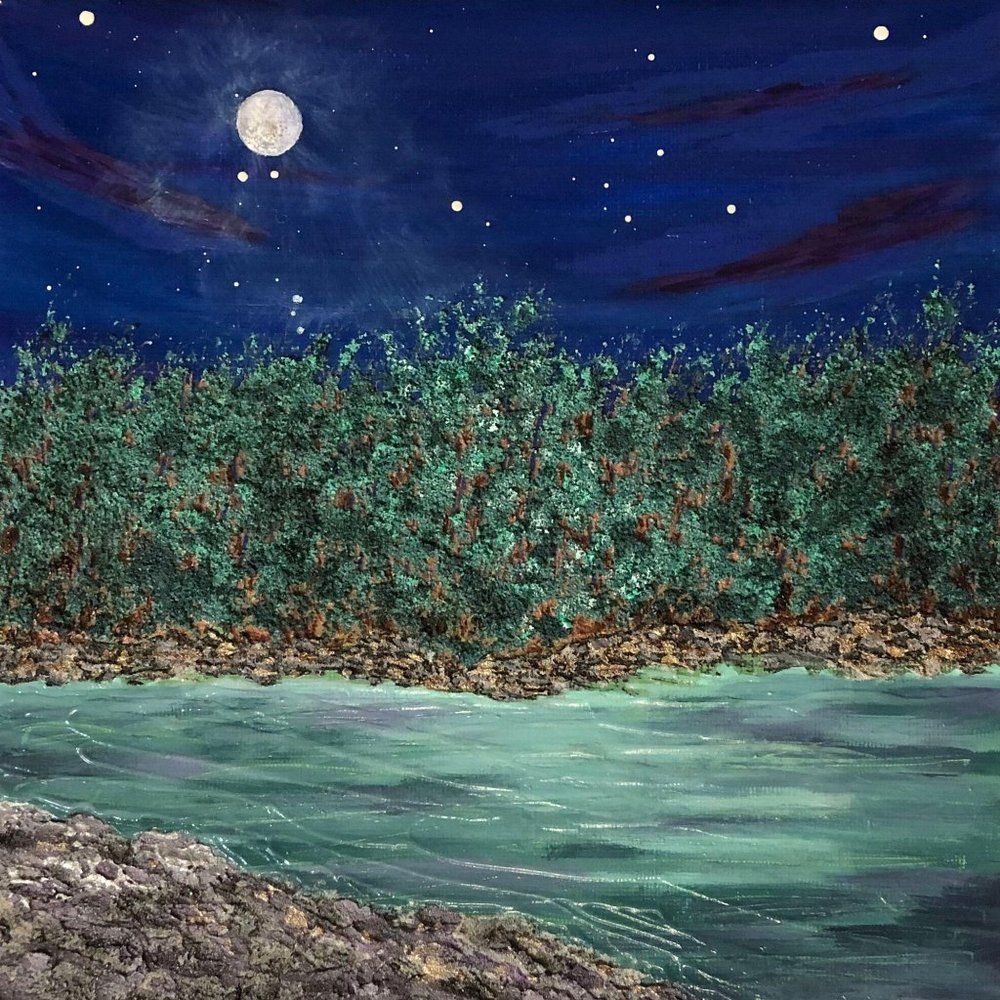 Moonlit Acrylic Painting, Moon at Night 8 x 8"